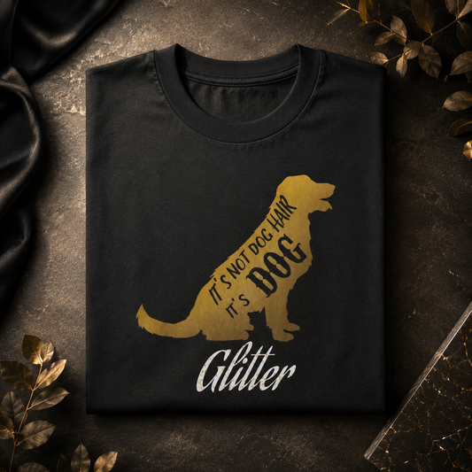 It's My Pet's Glitter dog lover t-shirt in black, folded to show the front print