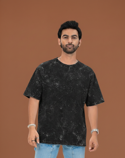 Plain acid wash oversized t-shirt in black, 240 GSM heavyweight cotton with a faded finish