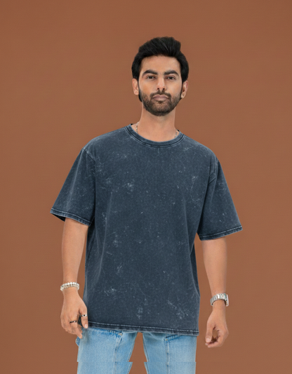 Plain acid wash oversized t-shirt in blue, relaxed oversized fit in 240 GSM cotton