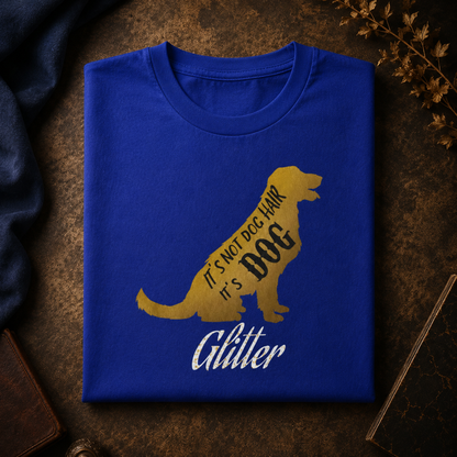 It's My Pet's Glitter dog lover t-shirt in blue, folded to show the front print