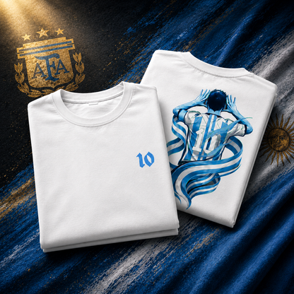Messi Forever 10 football fan t-shirt in white, folded to show the front print