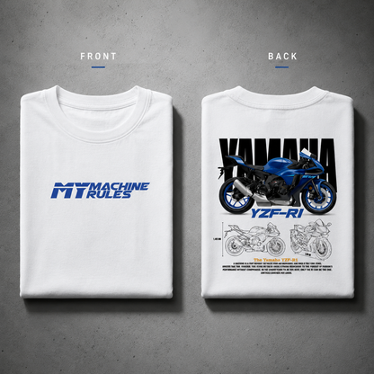 My Machine My Rules oversized biker t-shirt in white, folded to show the MY MACHINE MY RULES print