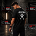 Male model wearing the CR7 The Legend Cristiano Ronaldo Fan T-Shirt in black by UnikornTribes