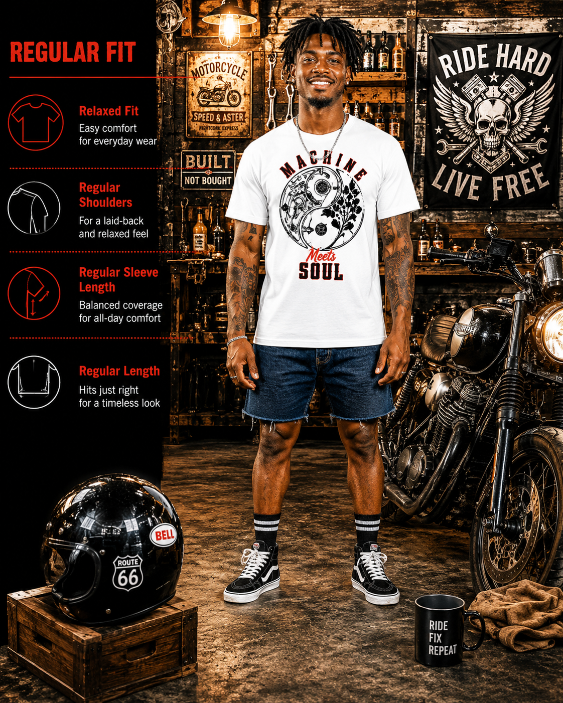 Machine Meets Soul | Premium Biker T-Shirt